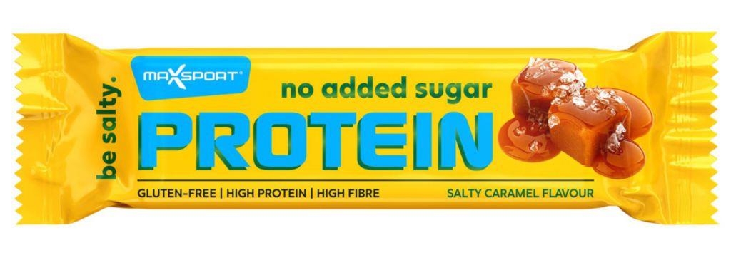 MaxSport Proteinová tyčinka s příchutí slaného karamelu v mléčné čokoládě se sladidlem, bez lepku 40g