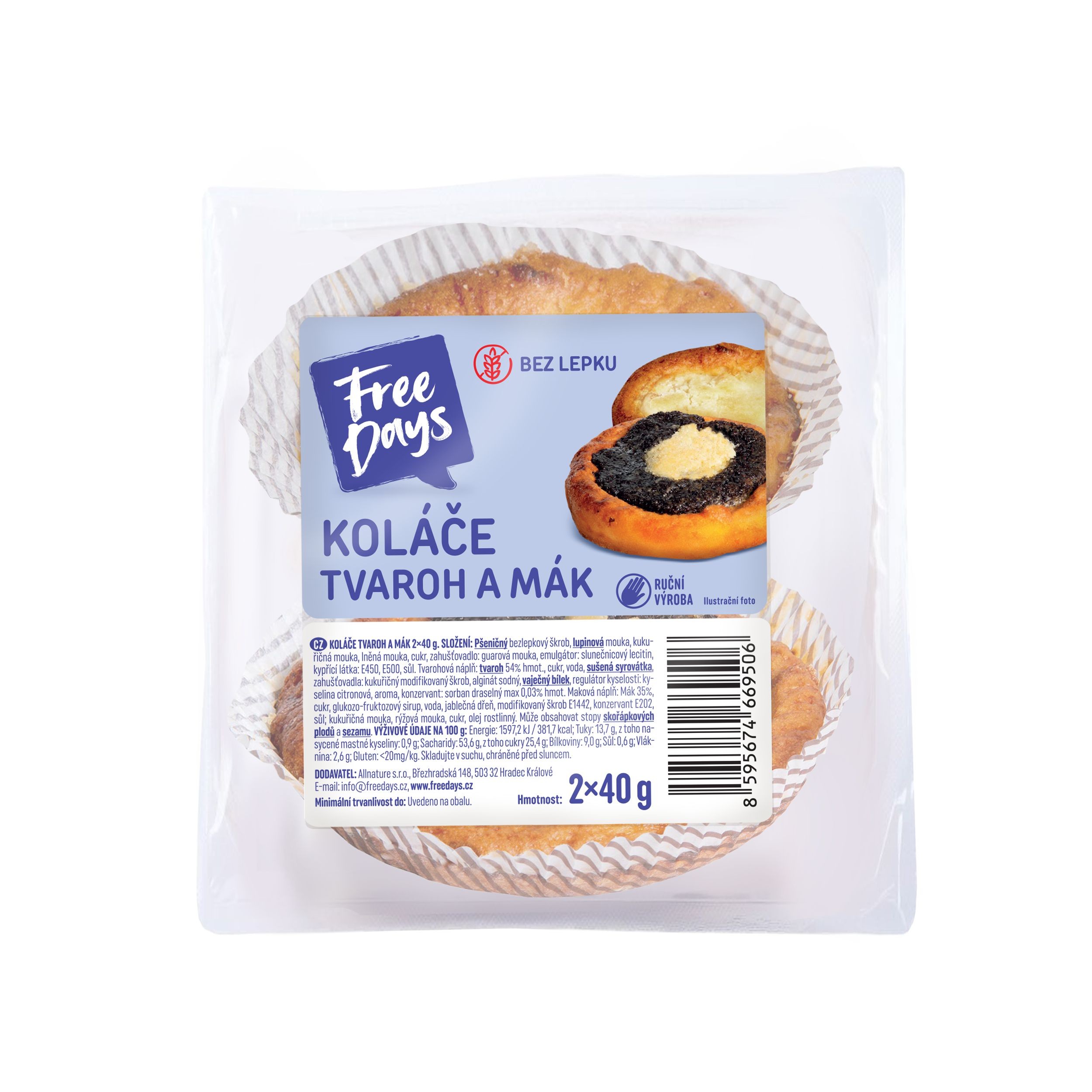 FreeDays Koláče tvaroh a mák 2x40g