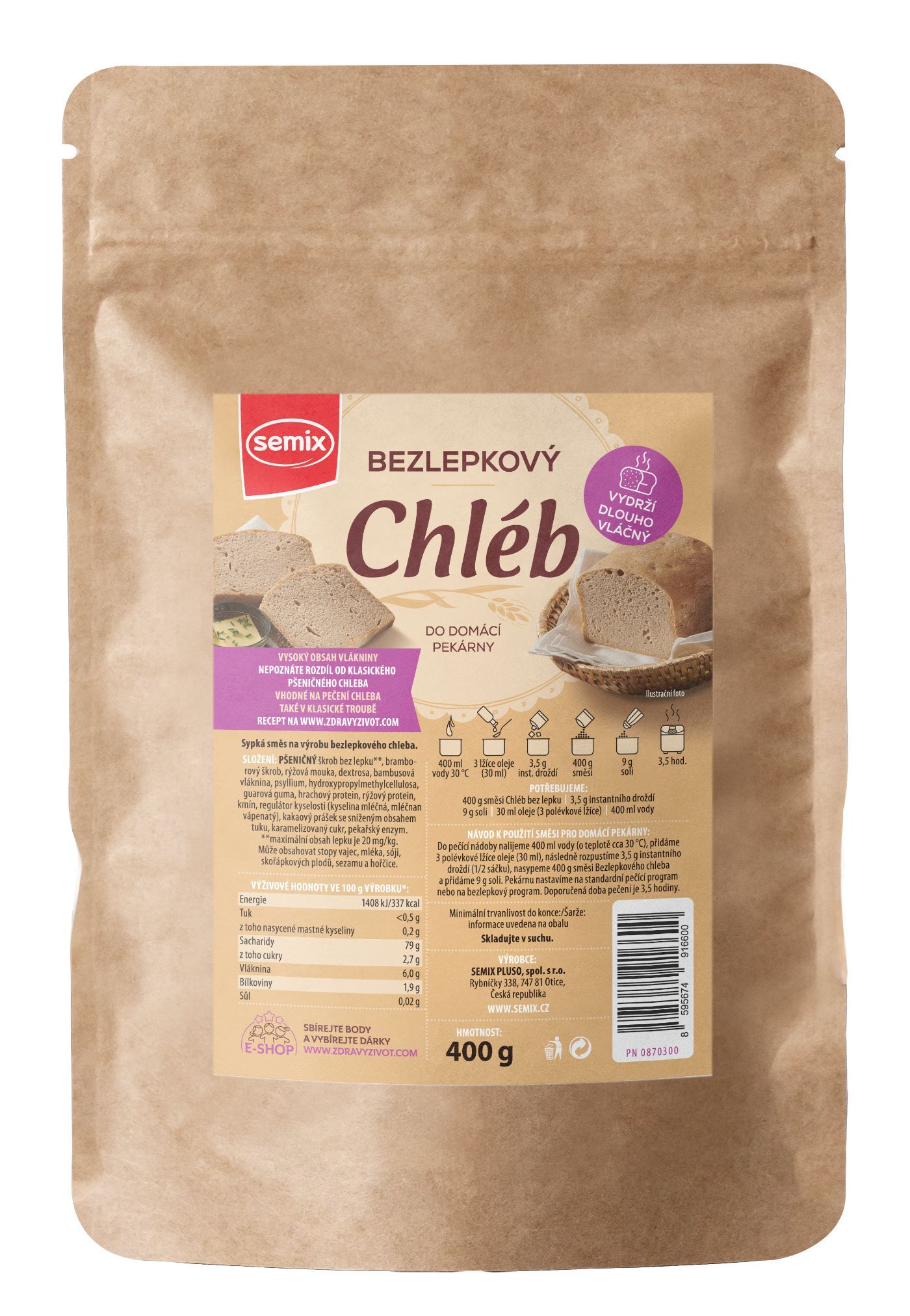 Semix Bezlepkový chléb 400g
