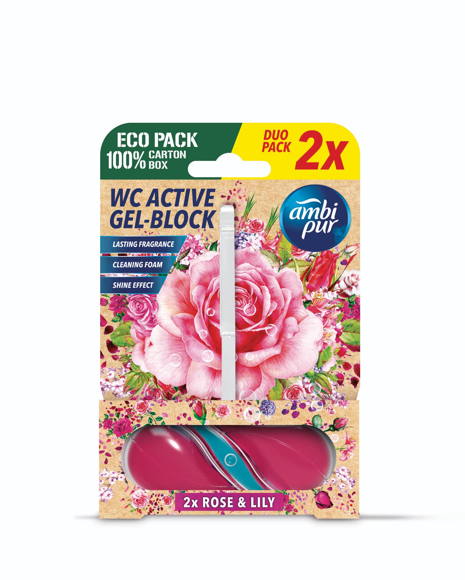 Ambipur WC Active gel-blok růže & lilie 2x45g