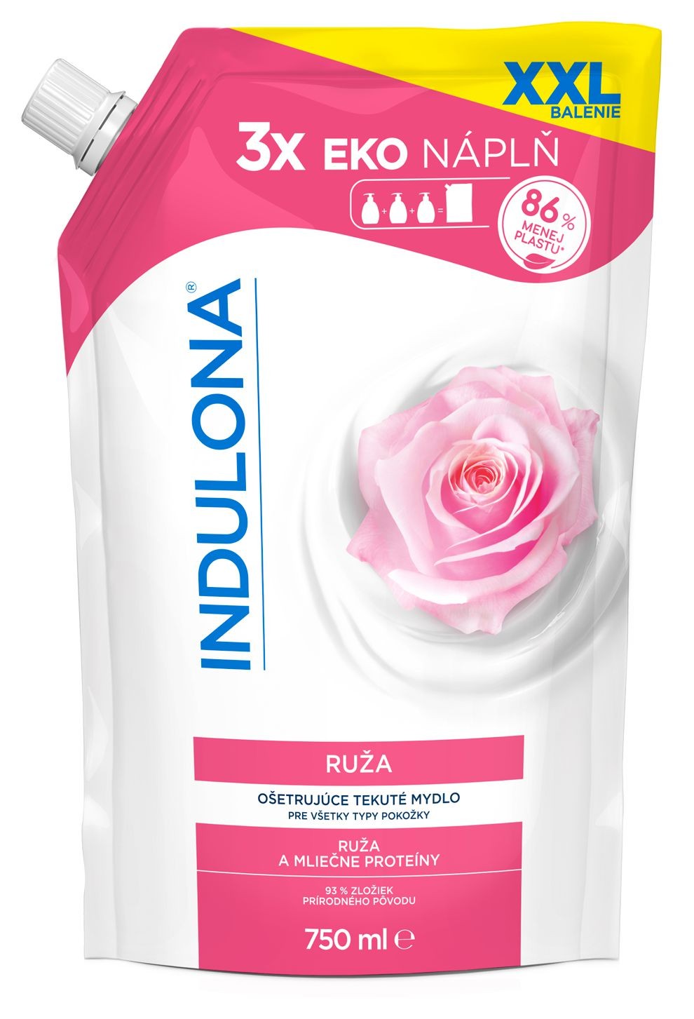 Indulona tekuté mýdlo Růže náhradní náplň 750 ml