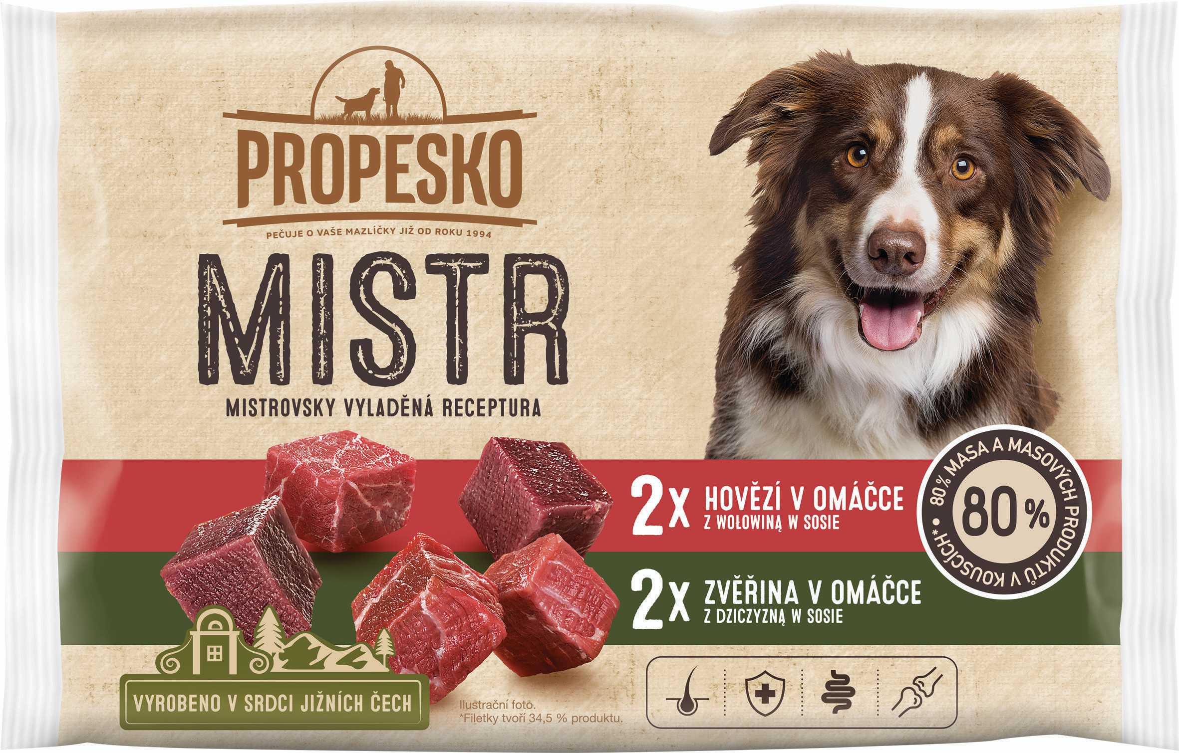 Propesko Mistr filetky s hovězím v omáčce, s zvěřinou v omáčce 4 x 85 g