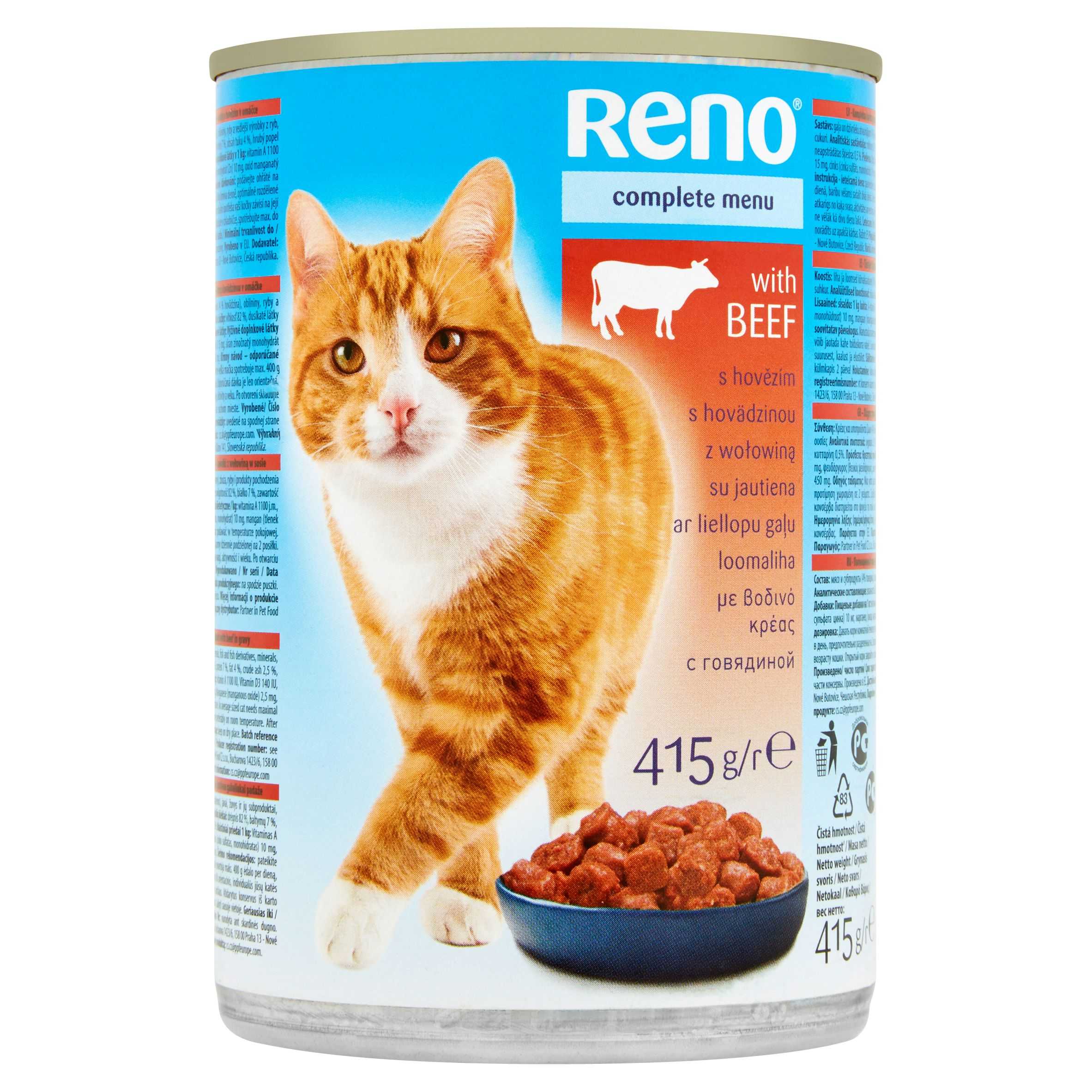 Reno Kompletní krmivo pro dospělé kočky s hovězím 415 g