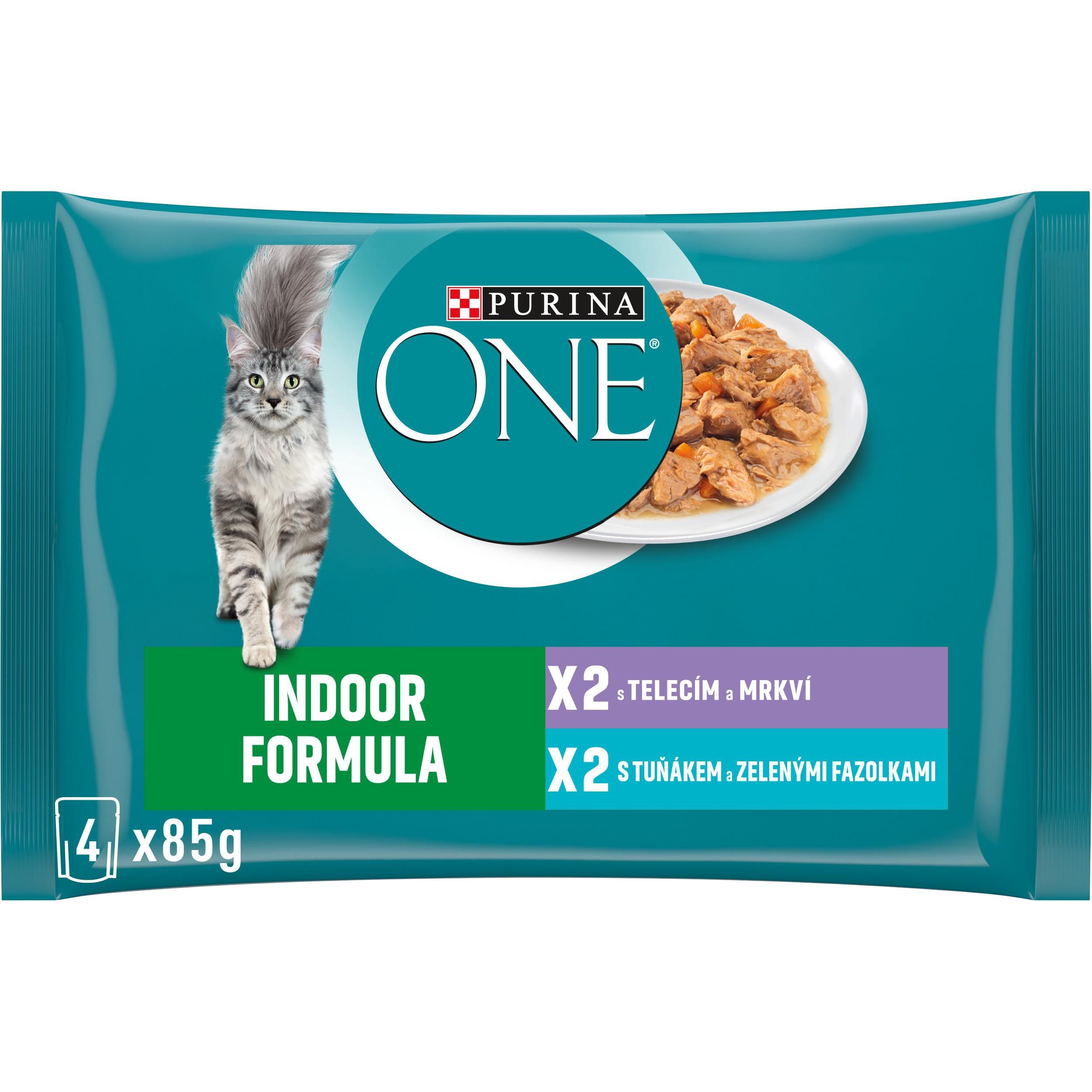 Purina ONE Kapsička s tuňákem a zelenými fazolkami ve šťávě, s telecím a mrkví ve šťávě 4 x 85g