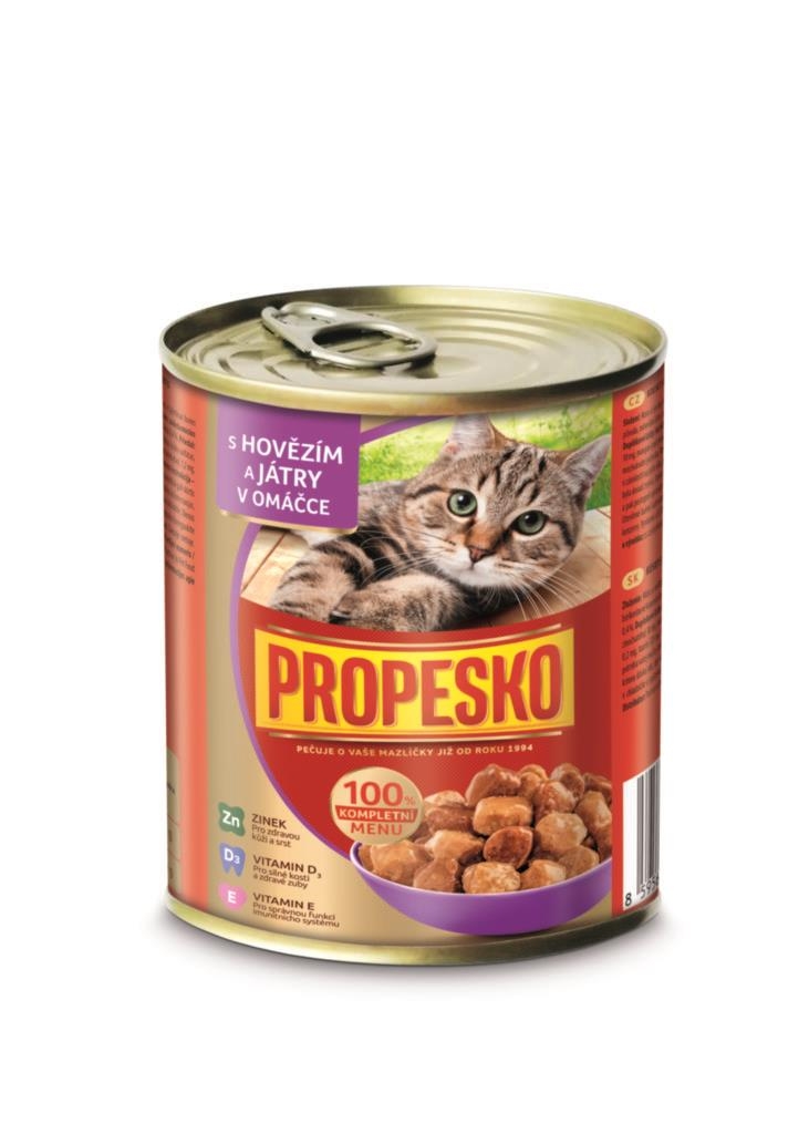 Propesko kousky kočka hovězí, játra v omáčce 830 g