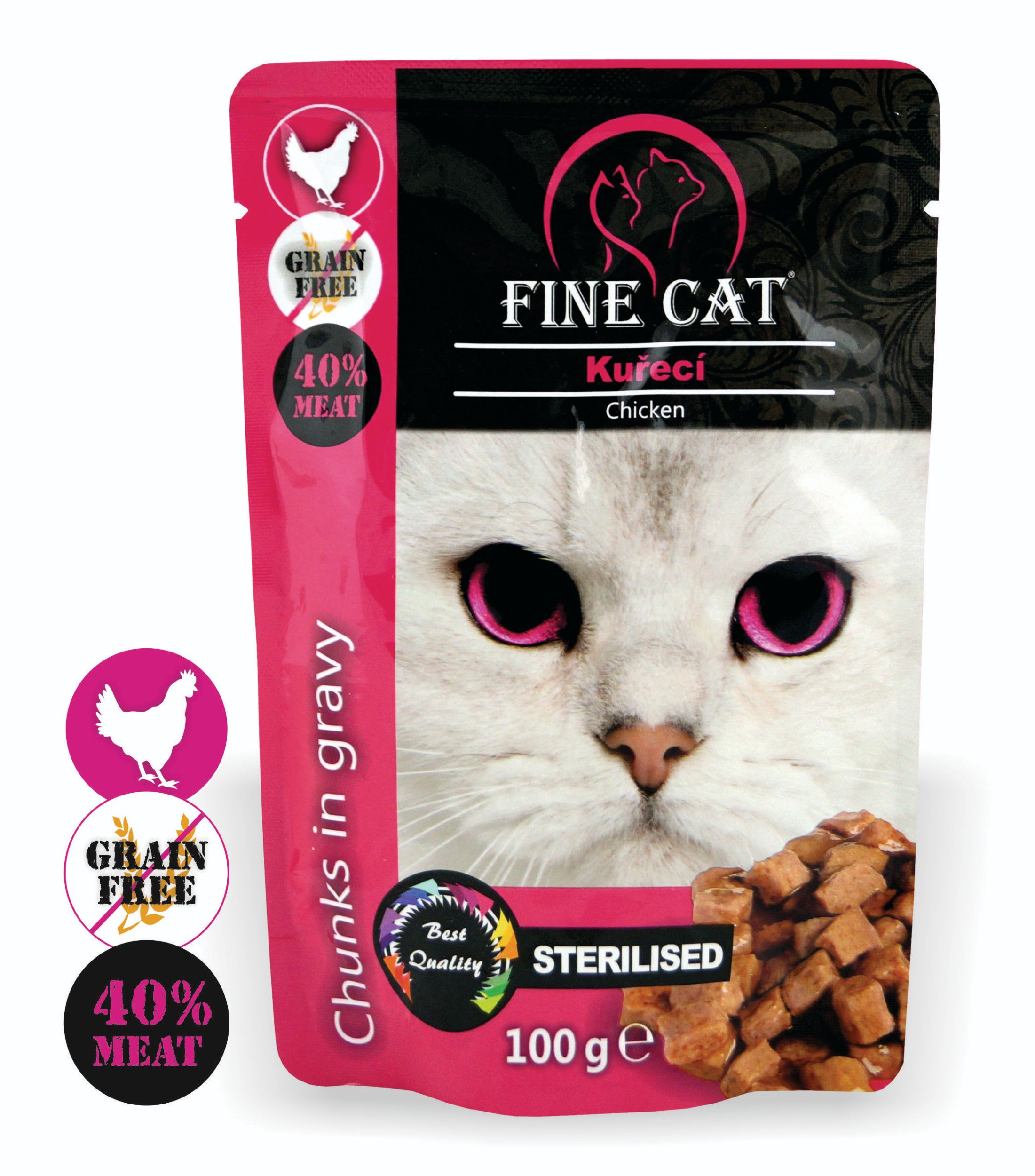 Fine Cat kapsička Grain-free sterilised kuřecí v omáčce 100 g