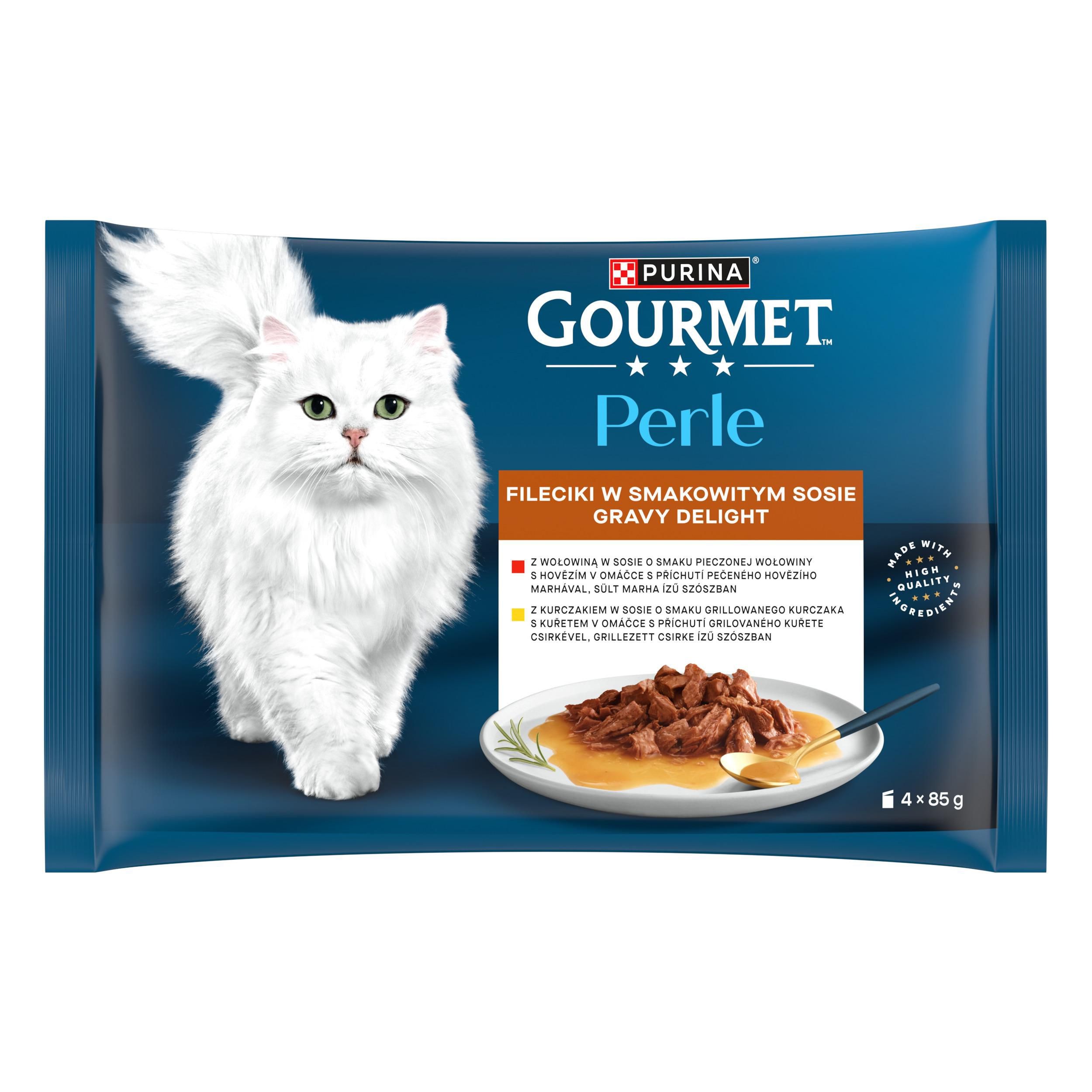 Gourmet Perle Gravy Delight Multipack s kuřetem a s hovězím v ochucených omáčkách 4x85g