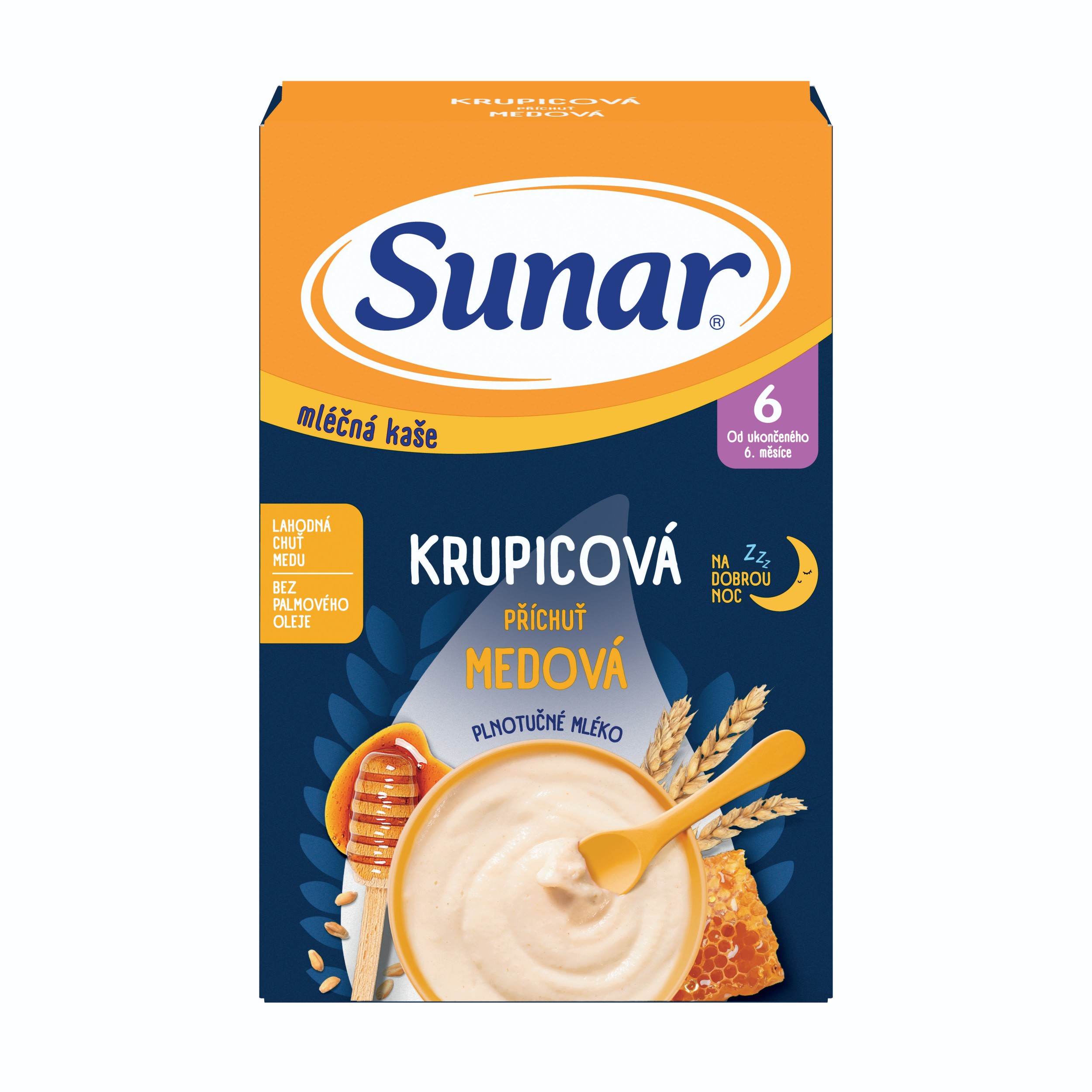 Sunar Mléčná kaše krupicová příchuť medová na dobrou noc 210 g