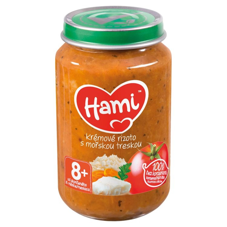 Hami Masozeleninový příkrm krémové rizoto s mořskou treskou od uk. 8. měsíce 200 g