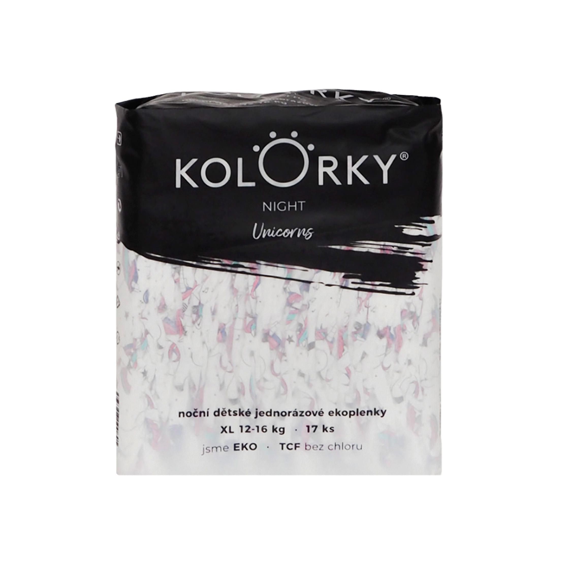 KOLORKY NIGHT Jednorožci vel. XL (12-16 kg) noční jednorázové eko plenky 17ks
