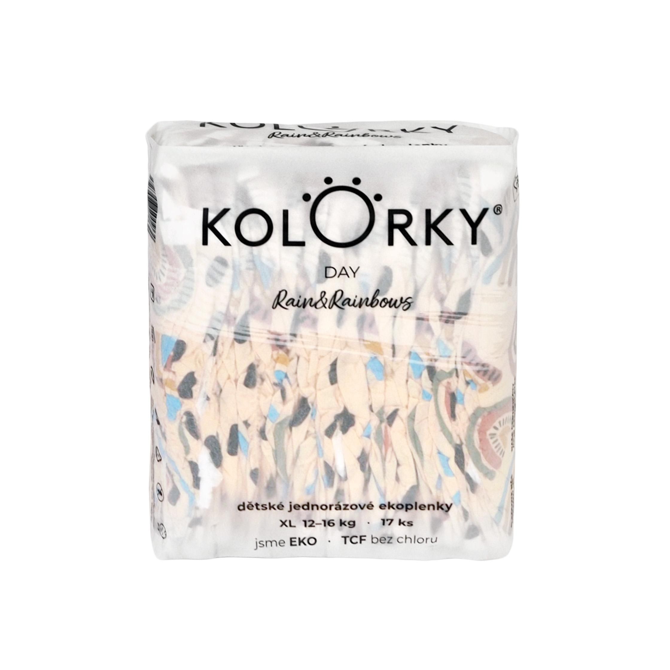 KOLORKY Day déšť a duhy vel. XL (12-16 kg) jednorázové eko plenky 17 ks