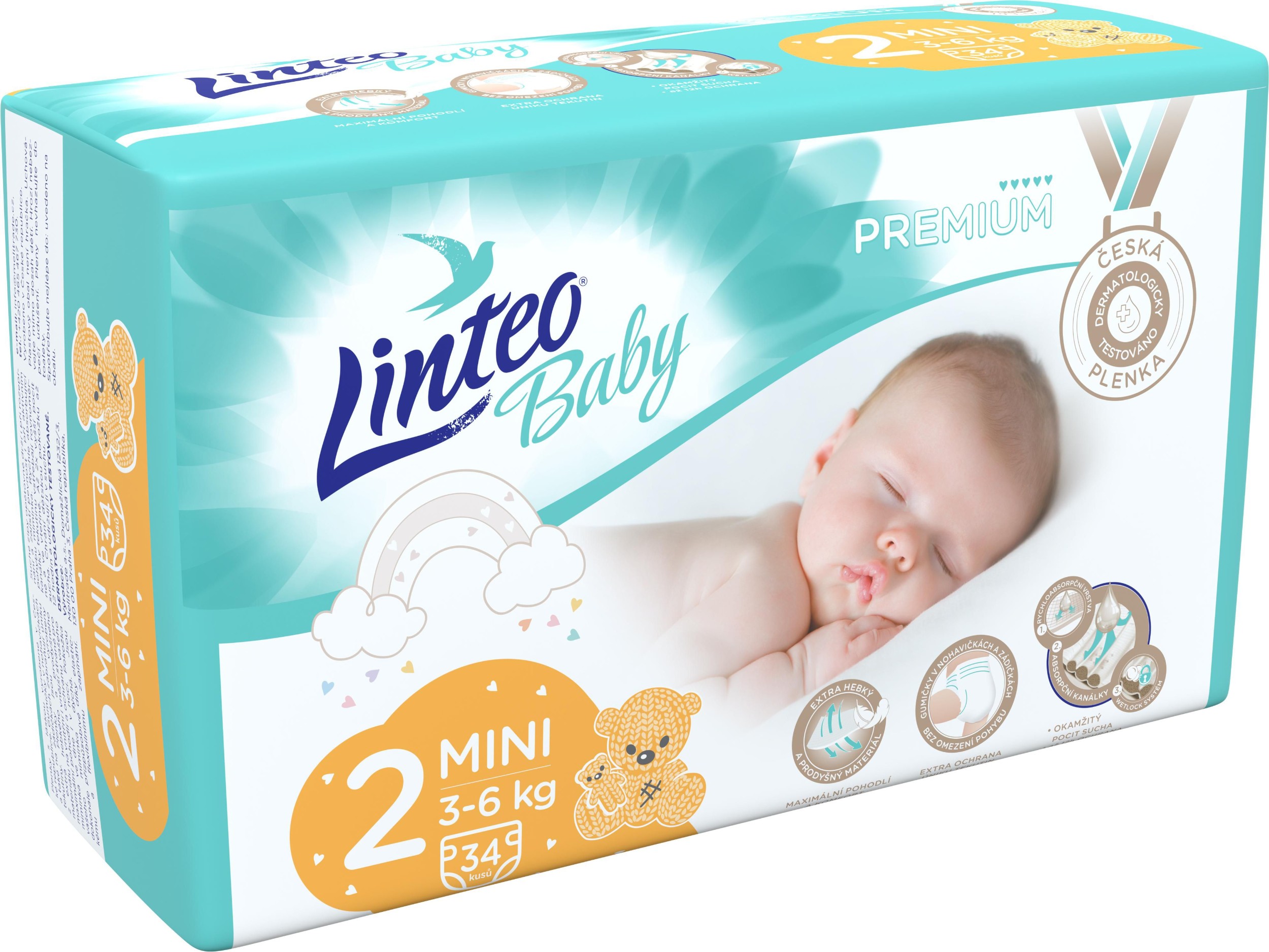 Linteo Baby Prémiové plenky č.2 Mini, 3-6 kg, 34ks