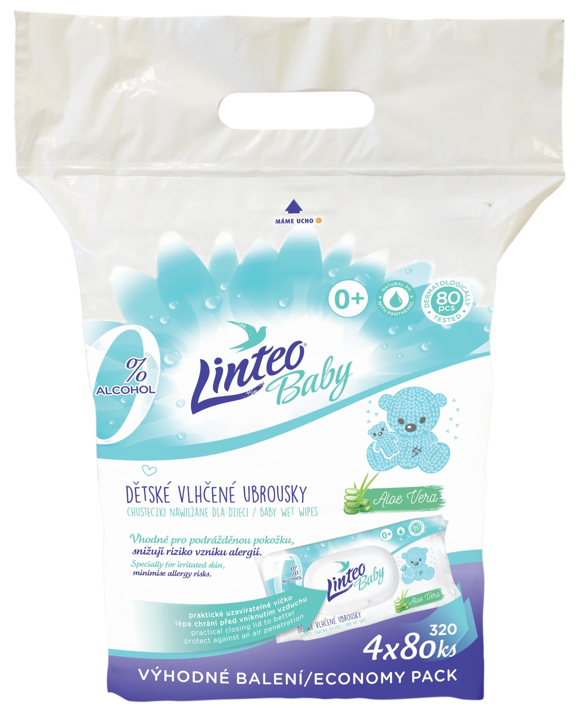 Linteo Baby vlhčené dětské ubrousky pro podrážděnou pokožku 4x80ks