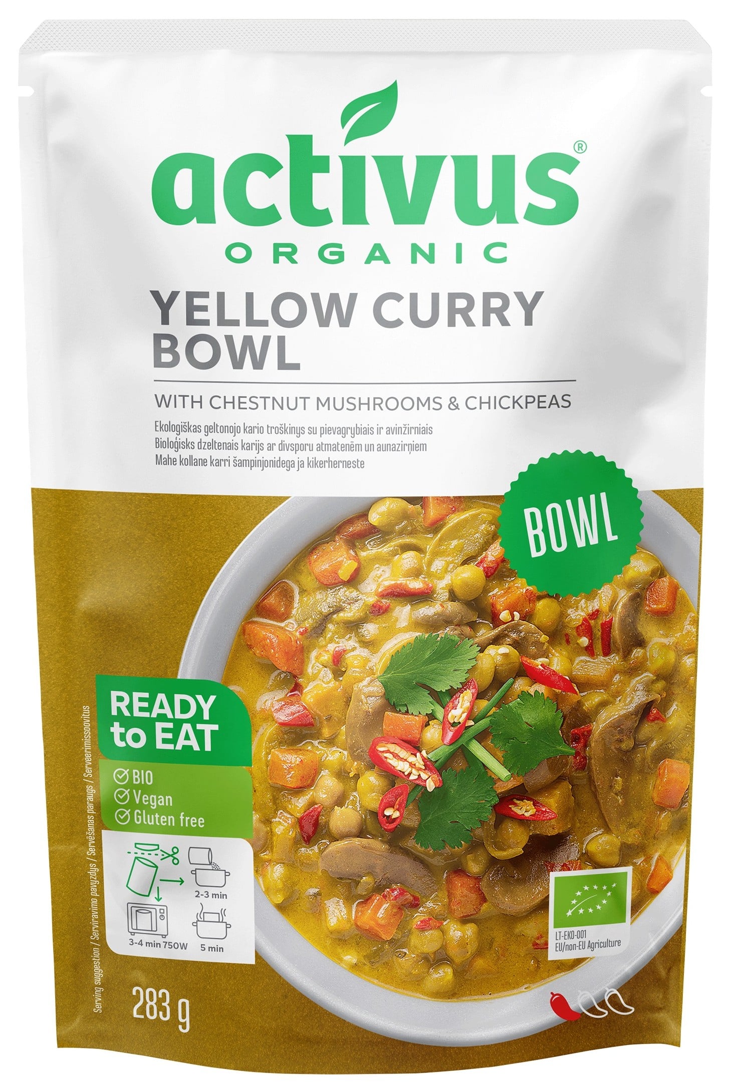 Activus BIO Yellow curry bowl se žlutým kari kořením, houbami a cizrnou