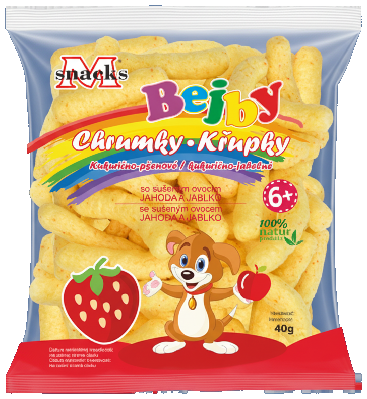 M Snacks Bejby kukuřično-jáhlové křupky jahoda-jablko