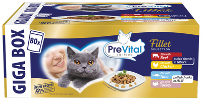 PreVital kapsičky pro kočky, maso, tuňák želé, omáčka 80x85g