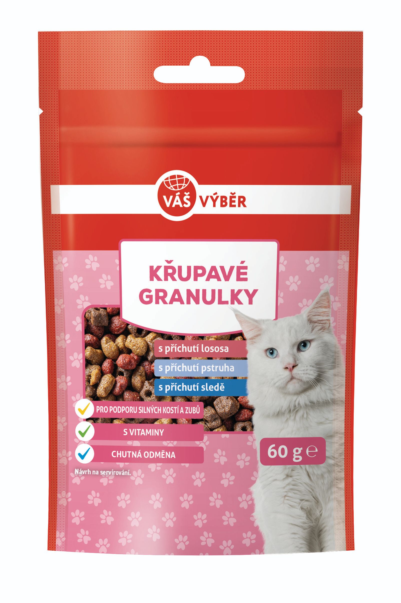 Váš výběr snack kočka rybí granulky 60g
