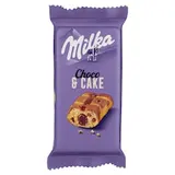 Milka Choco&Cake jemné pečivo s kousky mléčné čokolády z alpského mléka a náplní s čokoládou 35 g
