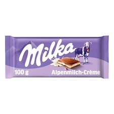 Milka Alpine Milk Cream mléčná čokoládová tabulka z alpského mléka s mléčnou náplní 100 g