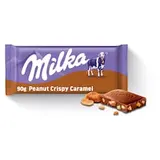 Milka Peanut Crispy Caramel mléčná čokoláda z alpského mléka s arašídy a karamelovými kousky 90 g