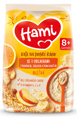 Hami Mléčná kaše se 7 obilninami, Banánem, jablkem a pomerančem
