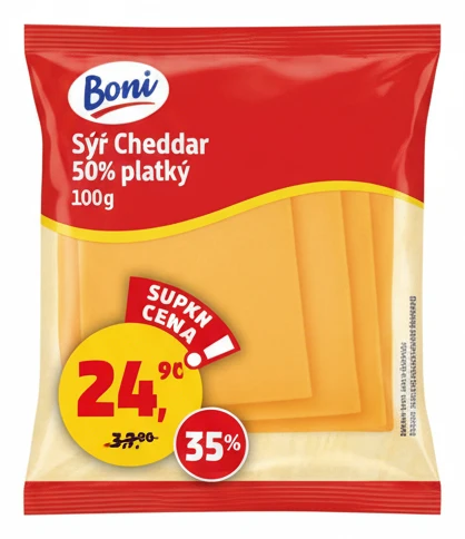 Sýr Cheddar 50% plátky Boni