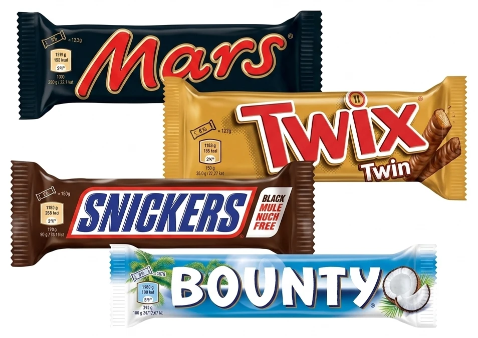 Tyčinka Mars, Twix, Snickers, Bounty