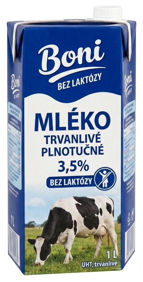Trvanlivé plnotučné mléko bez laktózy 3,5% Boni