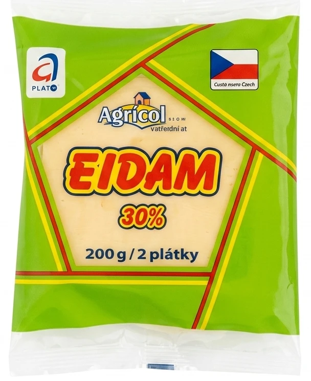 Agricol Eidam 30% přírodní polotvrdý sýr 2 plátky