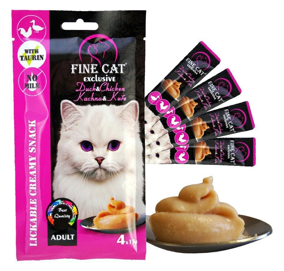 FINE CAT Exclusive Krémová svačinka pro kočky KACHNA & KUŘE 4x15g