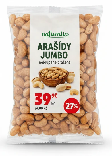 Arašídy Jumbo Naturalia neloupané pražené