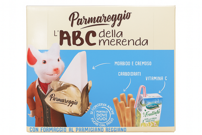 Parmareggio Svačinka sýr formaggino, cracker a ovocný nápoj