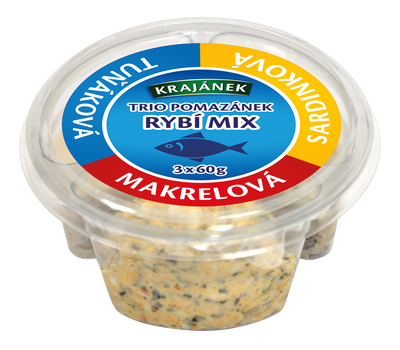 Krajánek TRIO pomazánek rybí mix (tuňáková, makrelová, sardinková), 3x60g