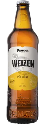 Primátor Weizen, světlé plné nefiltrované svrchně kvašené pšeničné pivo, sklo