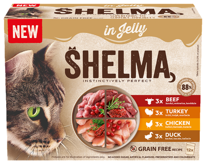 Shelma kapsičky pro kočky, mix masa, želé 12x85g