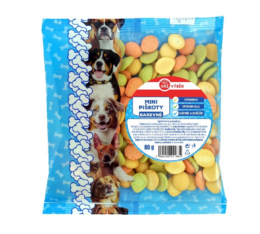 Váš Výběr MINI Piškoty barevné pro psy 80g
