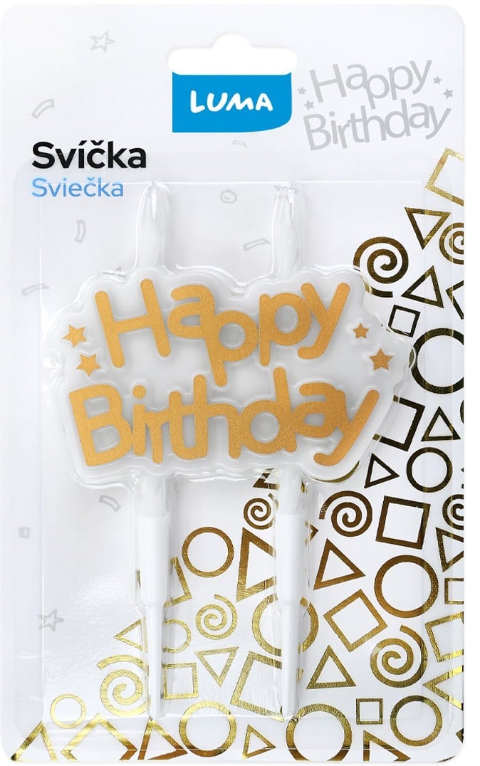 Luma Svíčka Happy Birthday zlatá