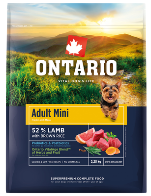 Ontario Krmivo Mini Lamb & Brown Rice pro dospělé psy