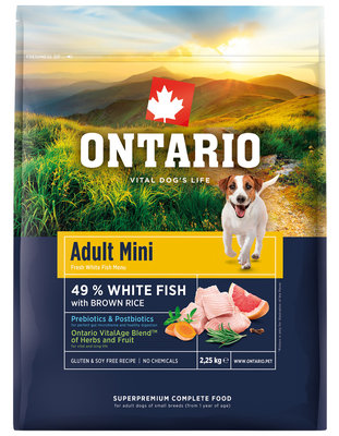 Ontario Krmivo Mini Fish & Brown Rice pro dospělé psy