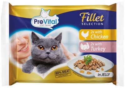 PreVital Dušené filetky kuřecí a krůtí v želé (4x85g)