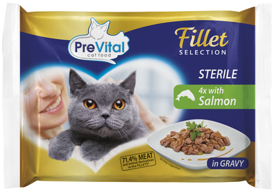 PreVital Naturel kapsička losos v omáčce pro sterilní kočky 4x85g