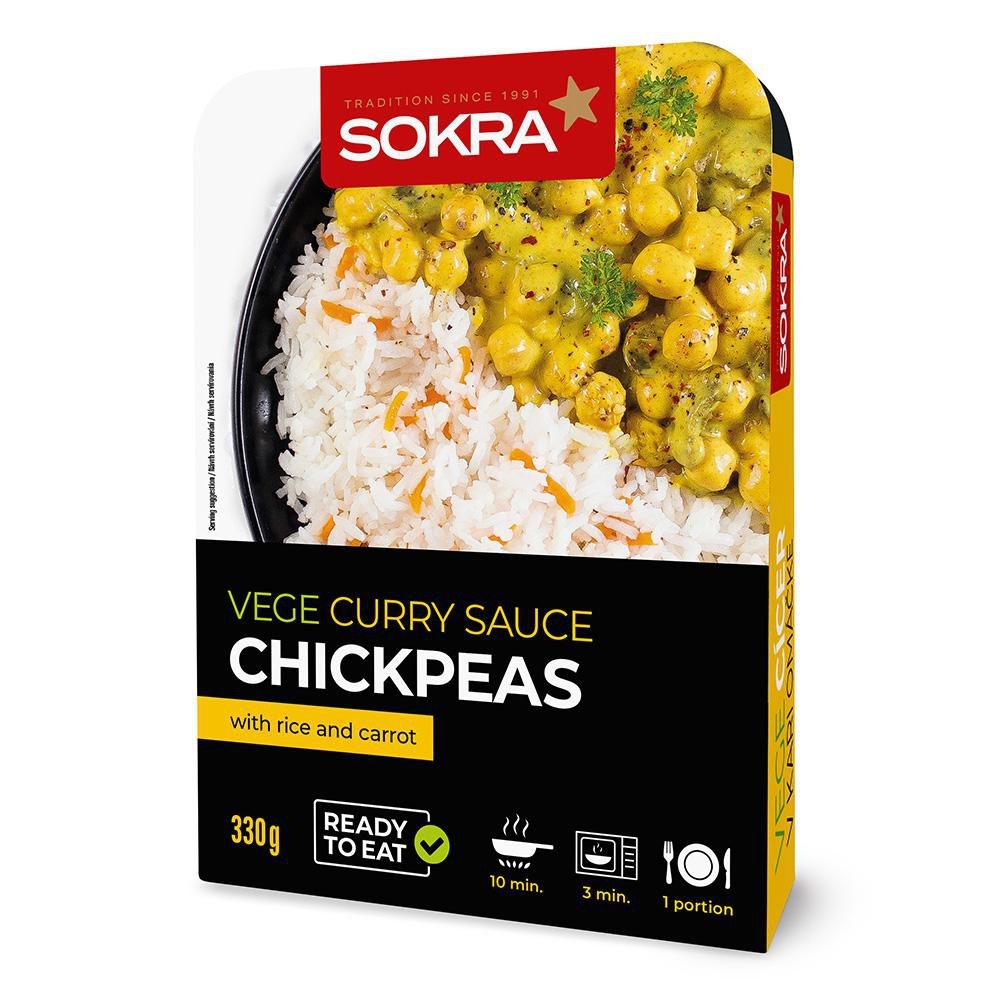 Sokra Vege cizrna v kari omáčce s vařenou rýží a mrkví 330g