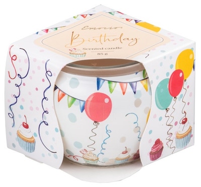 Emocio Birthday, vonná svíčka, sklo dekor 70x62 mm