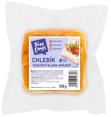 FreeDays Chlebík Toustový světlý, krájený, bez lepku