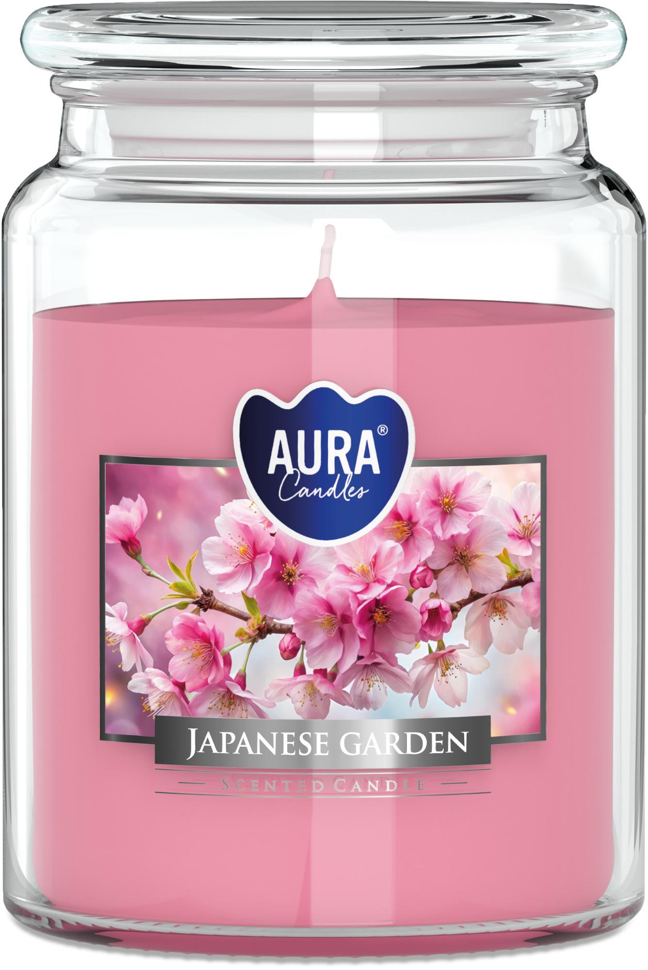 Aura Candles Japonská zahrada velká vonná svíčka ve skle s víčkem