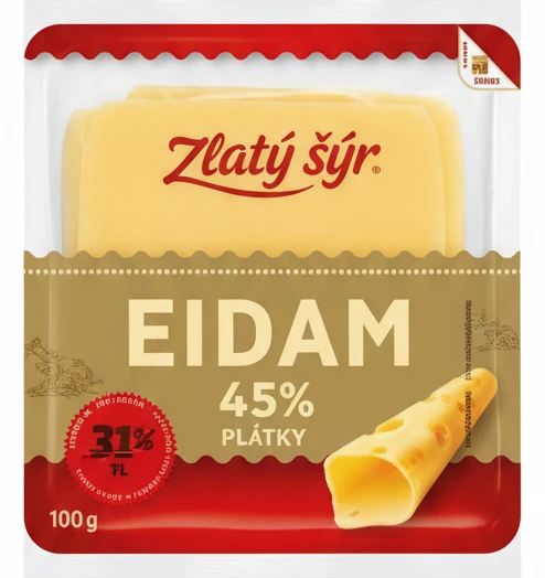 Sýr Eidam 45% plátky Zlatý sýr