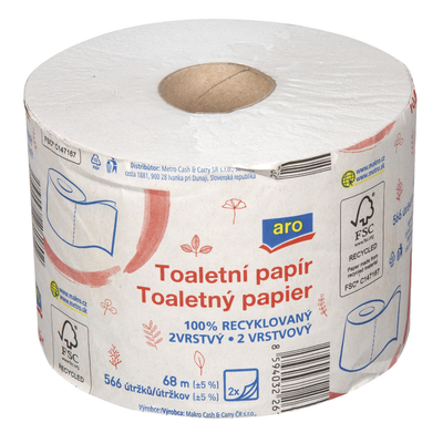 ARO Toaletní papír recyklovaný 2vrstvý, 1 role
