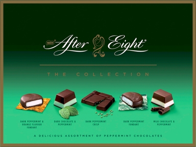 After eight Mint bonboniéra, směs peprmintových bonbónů z mléčné a hořké čokolády