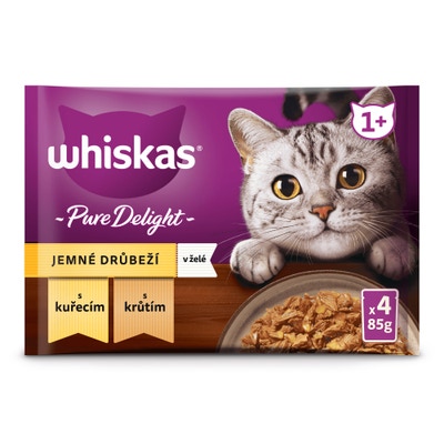 Whiskas Pure Delight kapsičky drůbeží výběr v želé pro dospělé kočky 4x85g