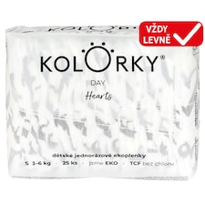 Kolorky Day Hearts dětské jednorázové ekoplenky S 3-6 kg 25 ks